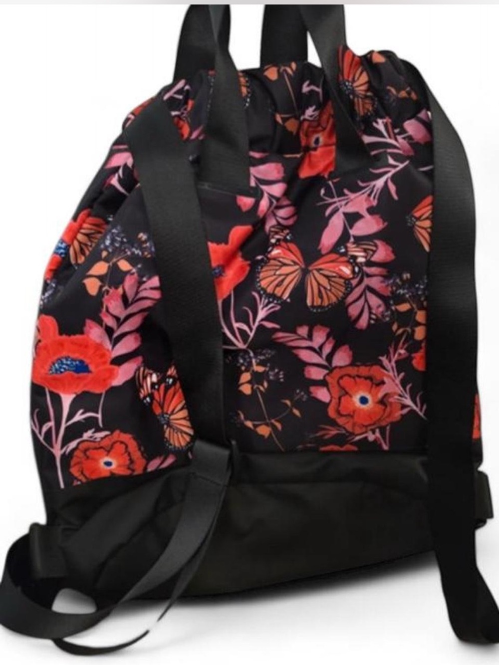 NWT Vooray Flex Cinch Backpack Black Poppy Floral Butterfly 23L - Picture 2 of 2